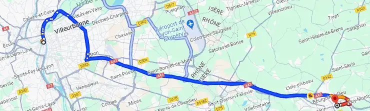 plan d'itinéraire de lyon à bourgoin jallieu