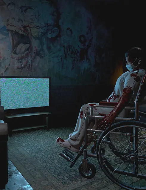 Infirmier devant la télé Call of Blood - Escape Game en Réalité Virutelle Bourgoin
