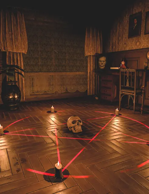 Croix satanique dans la chambre House of Fear - Escape Game en Réalité Virutelle Bourgoin